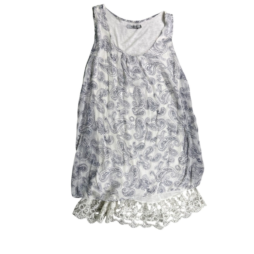 Tendenze Paisley Lace Yoke Mini Dress White Blue Boho Size Medium